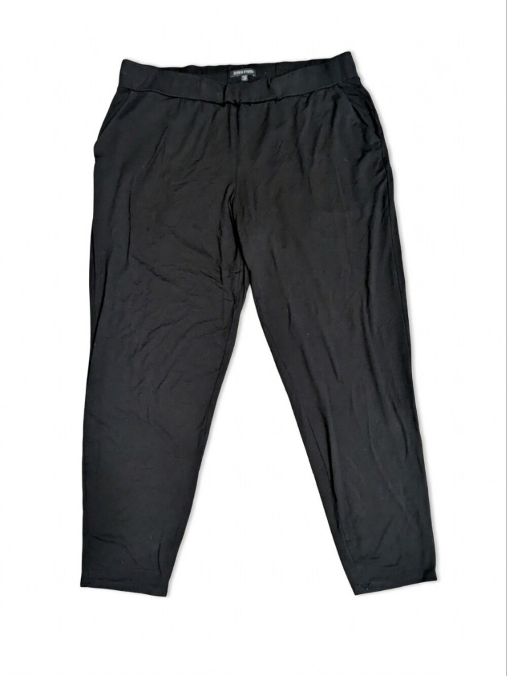 Eileen Fisher Large Black Stretch Viscose Jersey Pull On Tapered Ankle Pants USA